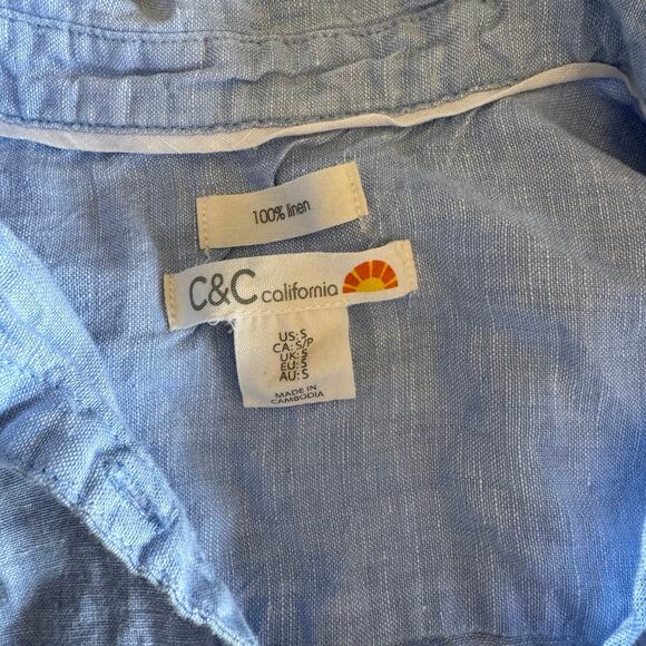 C&C California 100% Linen Shirt Dress Light Blue Size Small - Picture 4 of 7